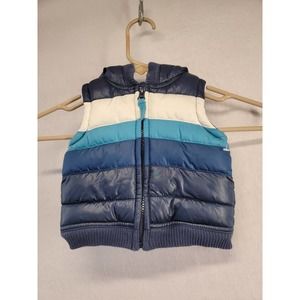 NWOT Old Navy Infant blue and white puffer vest, Sz 6-12 mo.